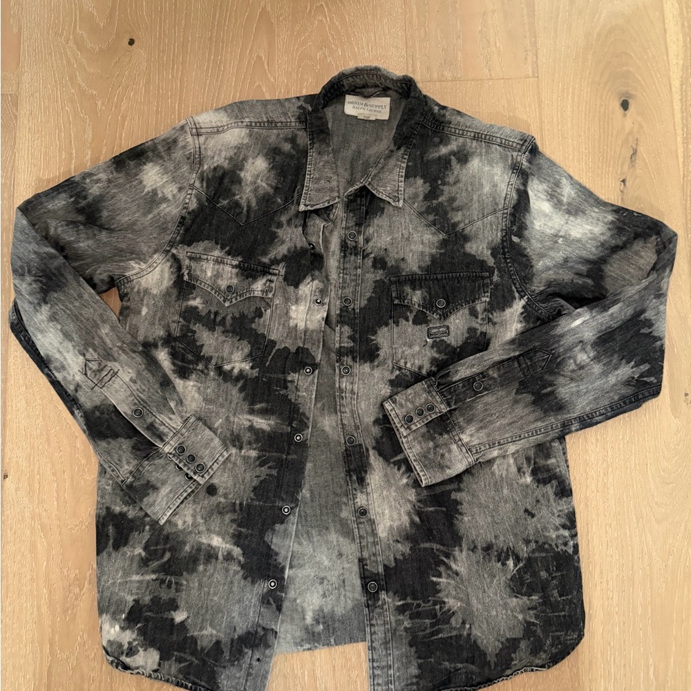 Denim & Supply Ralph Lauren Black and Gray Tie-Dye Shirt